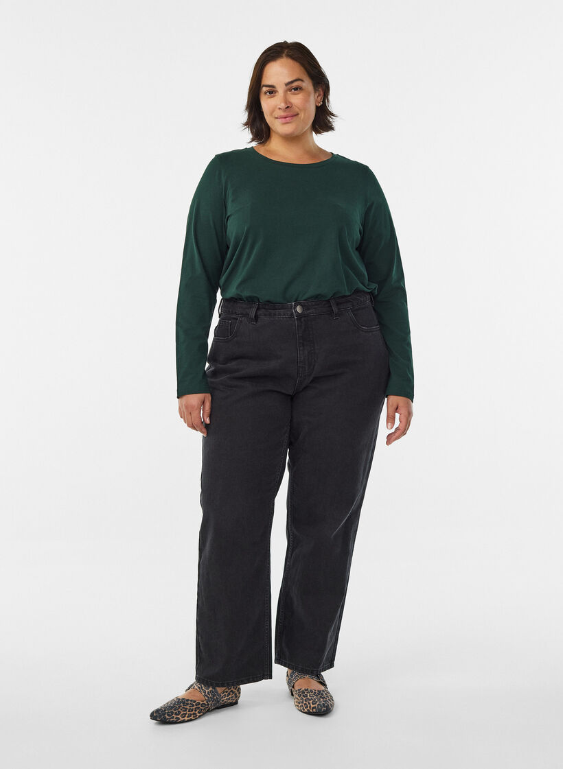Basic jersey blouse with long sleeves, Green, Model image number 1
