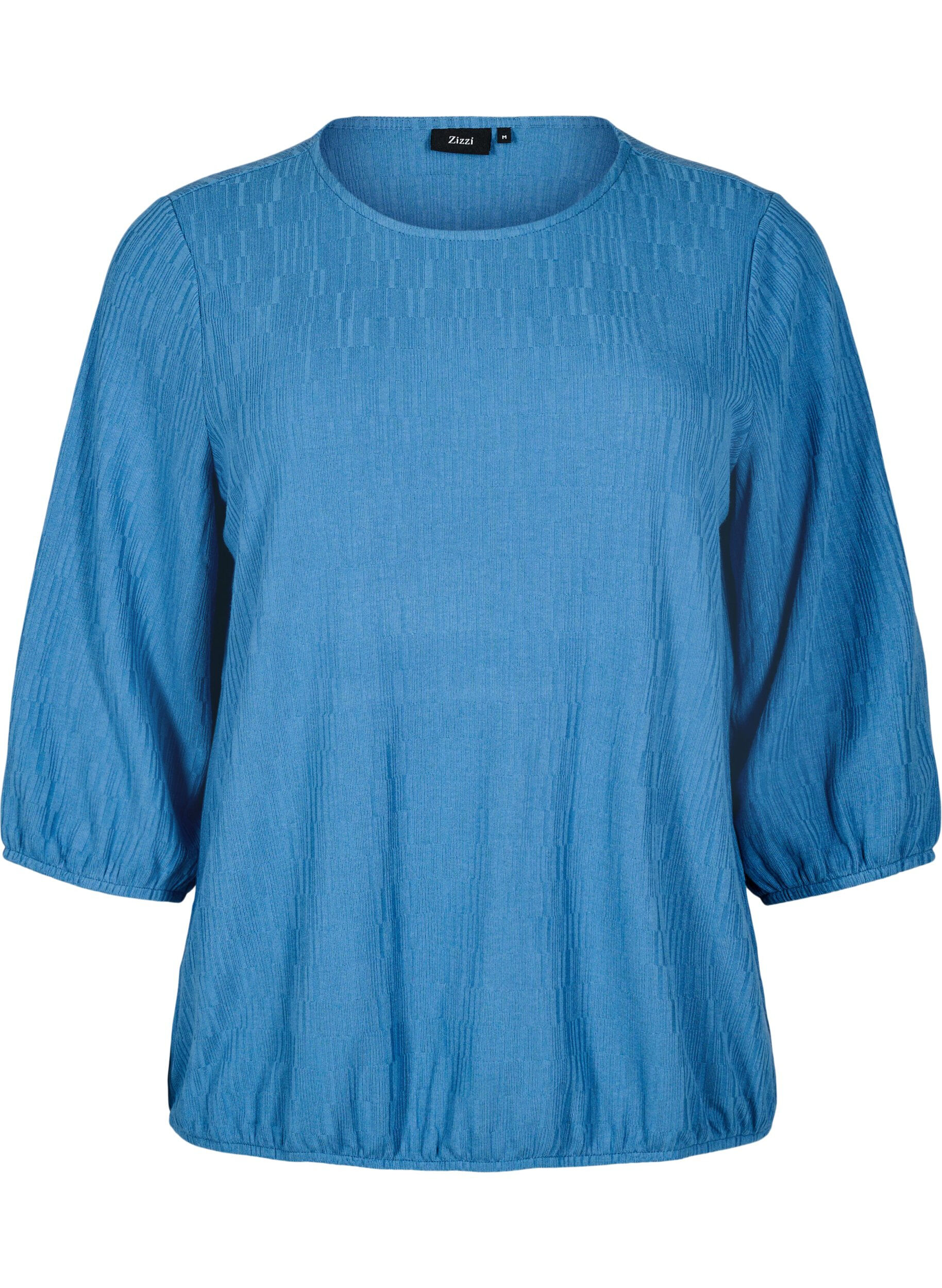 Zizzifashion Blouse with texture and 3/4 sleeves, Blue, Packshot image number 0