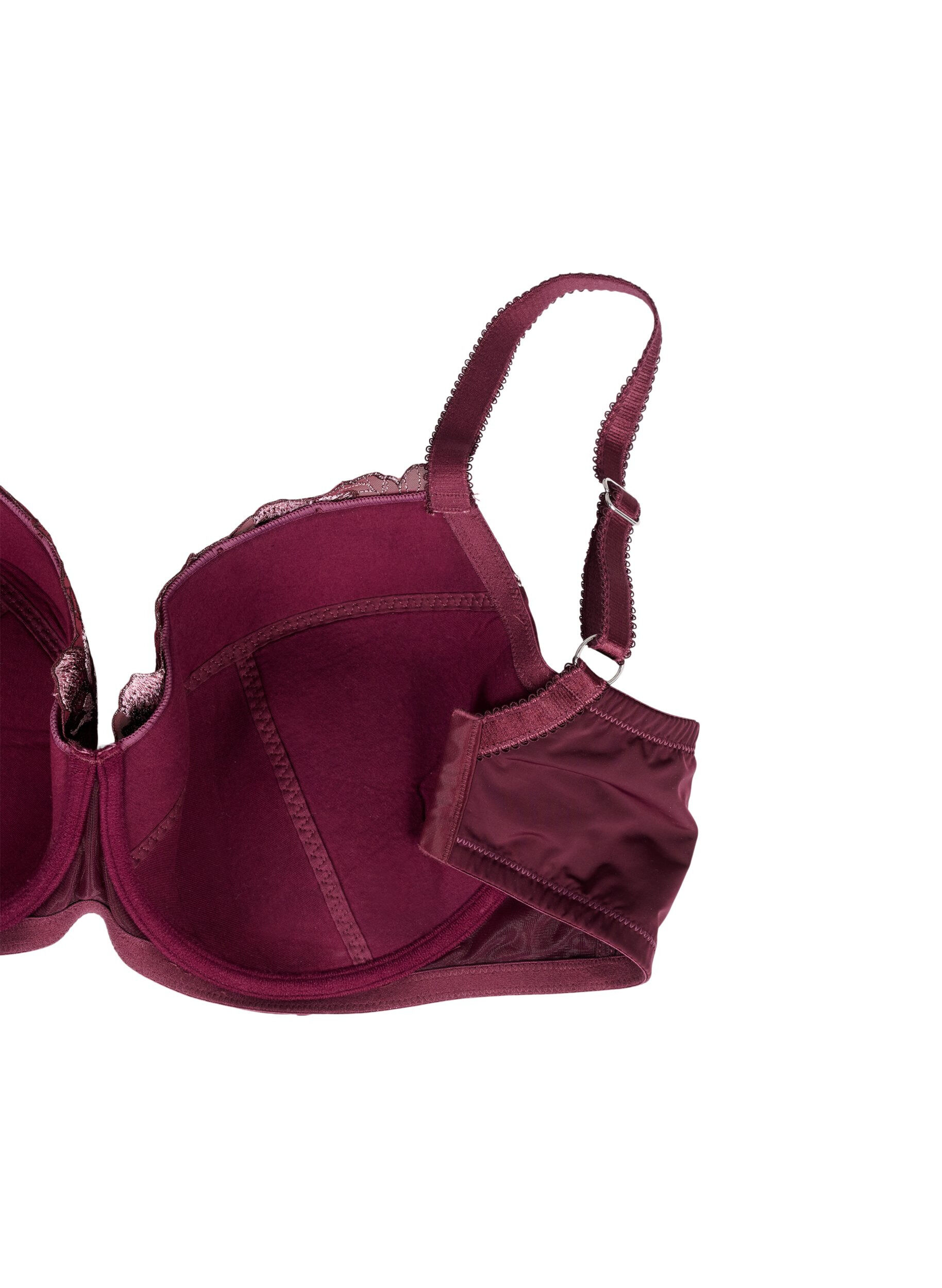 Zizzifashion Padded bra with floral embroidery, Dark Bordeaux, Packshot image number 3
