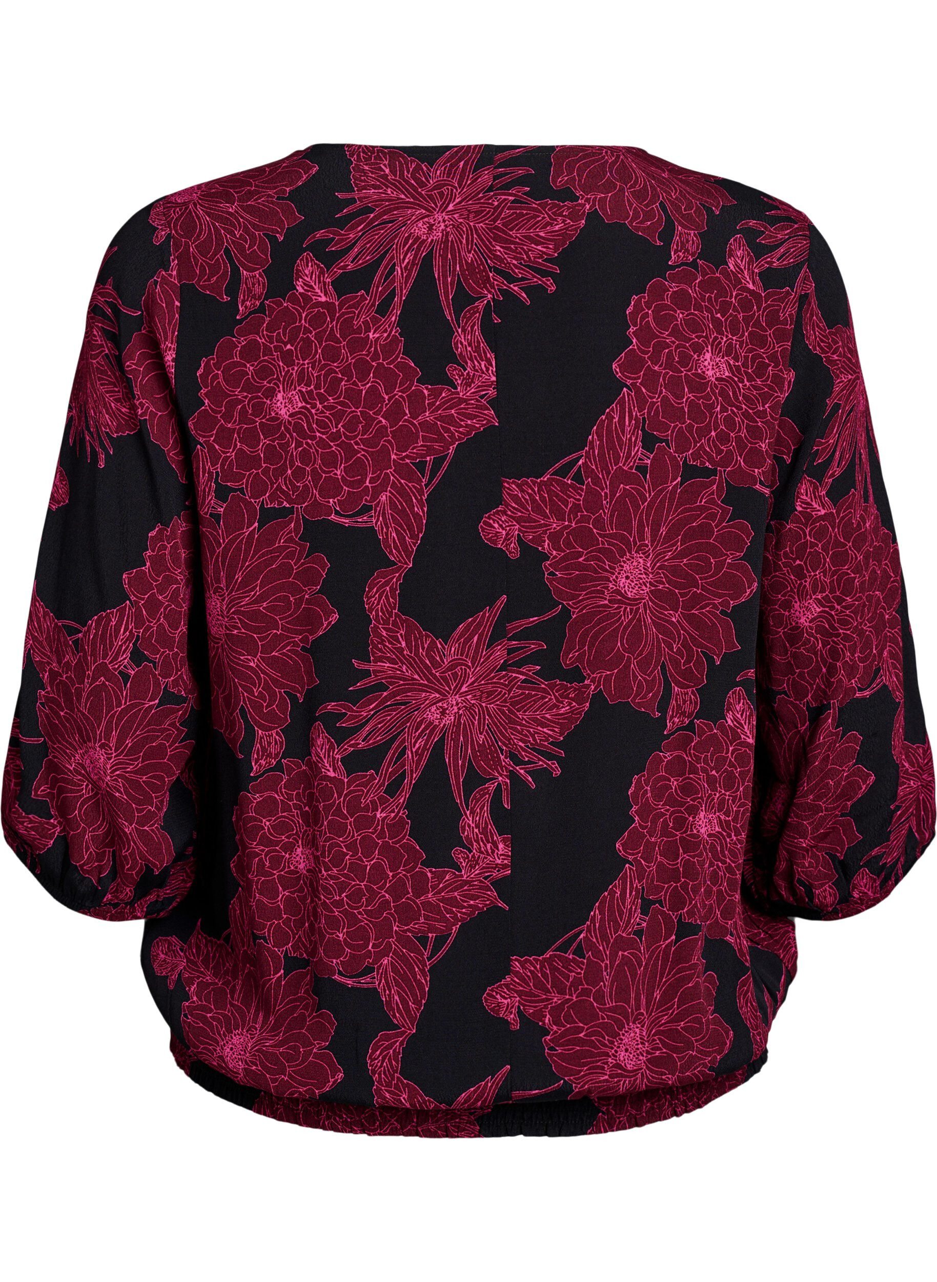 Zizzifashion Viscose blouse with flower print and smocking, Dark Bordeaux, Packshot image number 1
