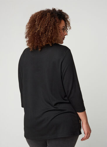 Blouse with 3/4 length sleeves and buttons, Black, Model image number 1