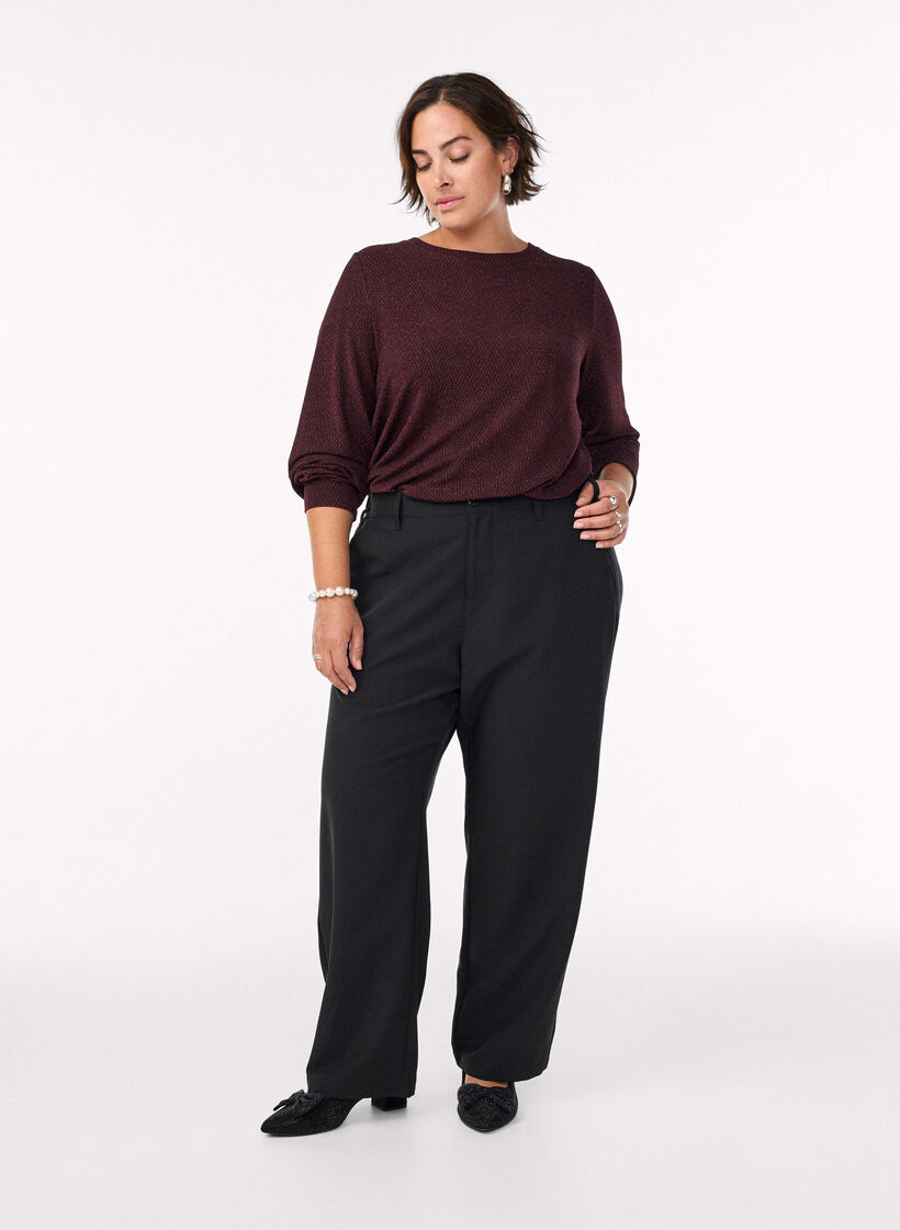 Blouse with herringbone pattern and glitter thread, Dark Bordeaux, Model image number 1