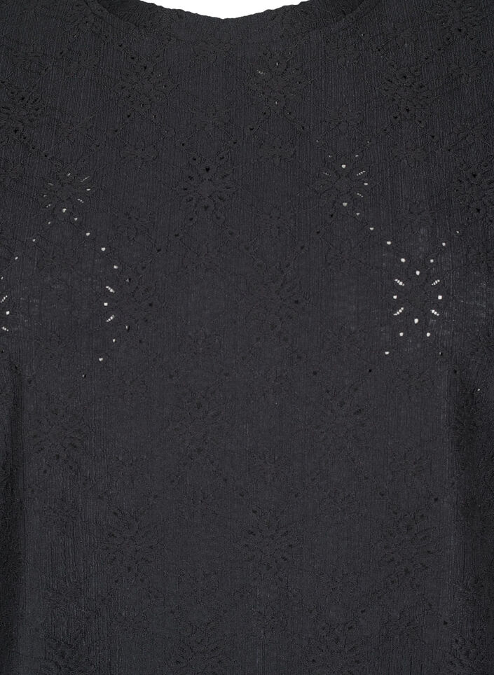 Blouse with short sleeves and floral embroidery, Black, Packshot image number 2