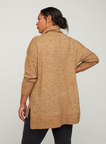 Marled kntted blouse with a roll neck, Burro Melange, Model image number 1