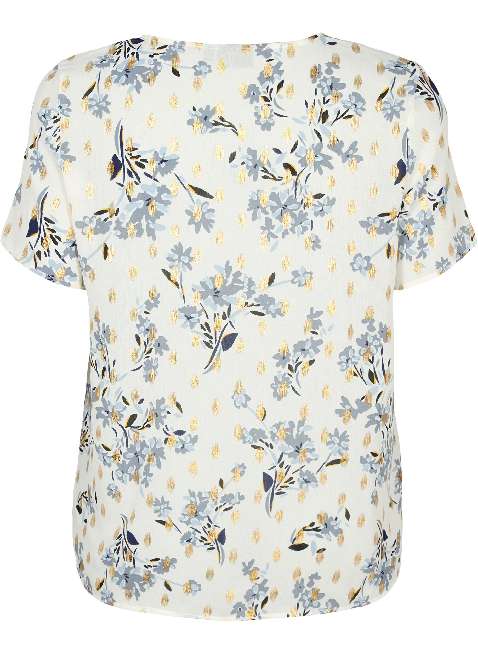 Zizzifashion Blouse with print and lurex, White Flower/Gold, Packshot image number 1