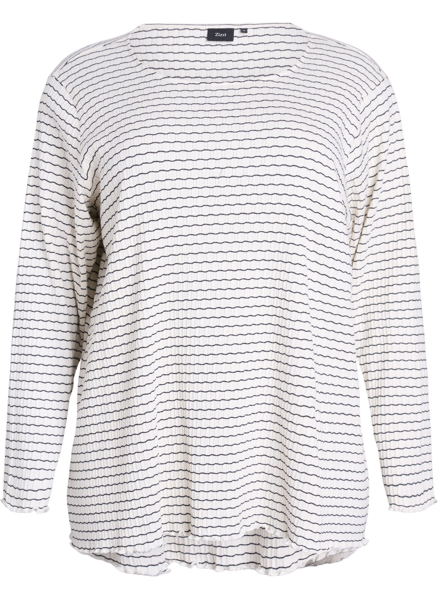 Striped jersey blouse with wavy edges