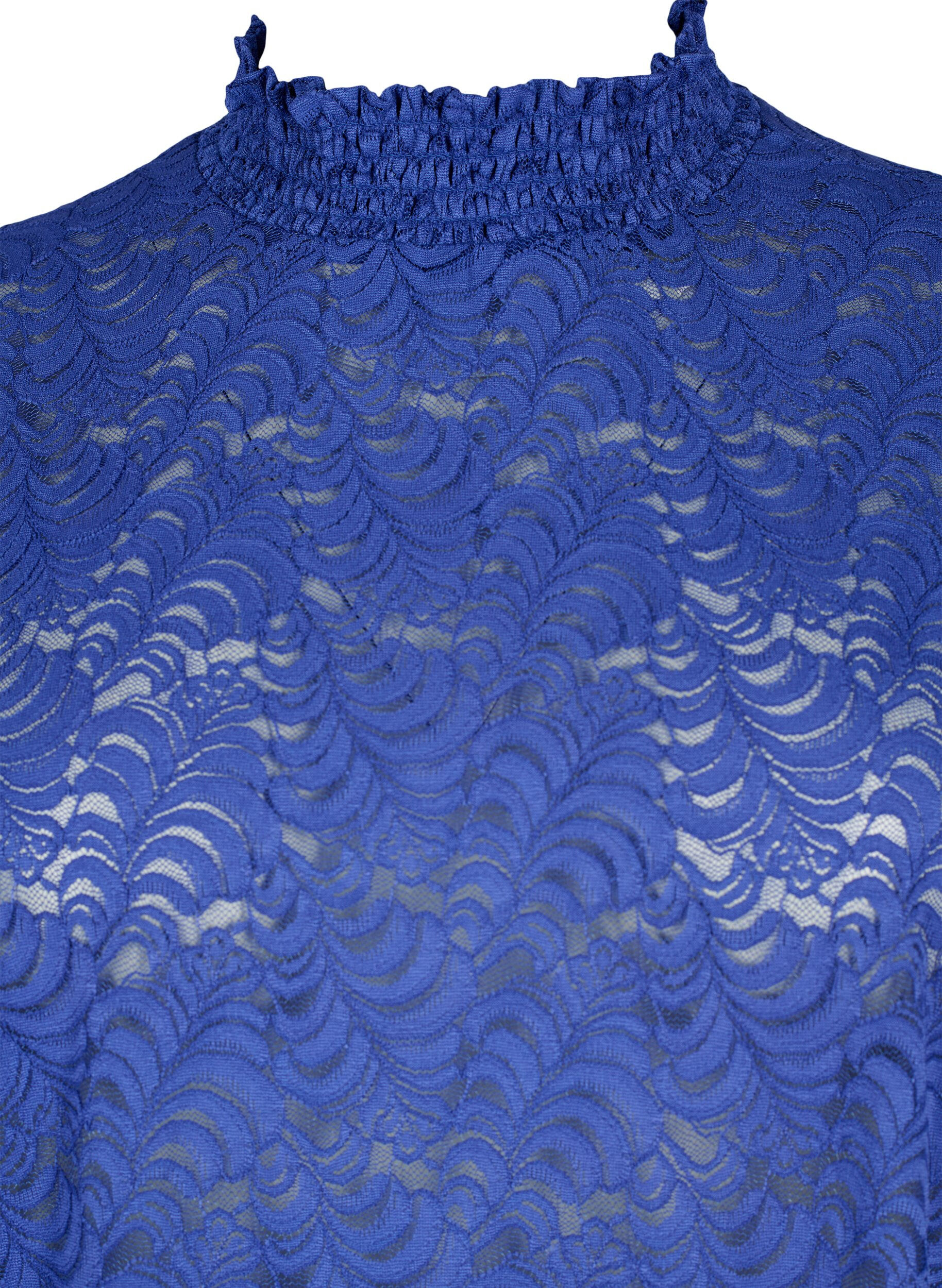 Zizzifashion Long-sleeved lace blouse with smock, Deep Ultramarine, Packshot image number 2