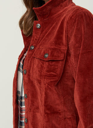 Velvet shirt jacket with pockets, Burnt Henna, Model image number 2