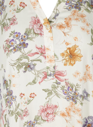 Short-sleeved viscose tunic with print, Creme Vintage Flower, Packshot image number 2