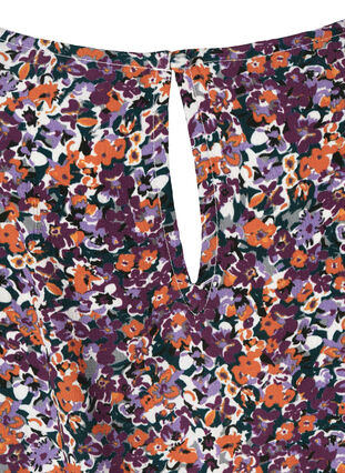 Viscose blouse with smocking and a floral print, Purple FLower AOP, Packshot image number 3