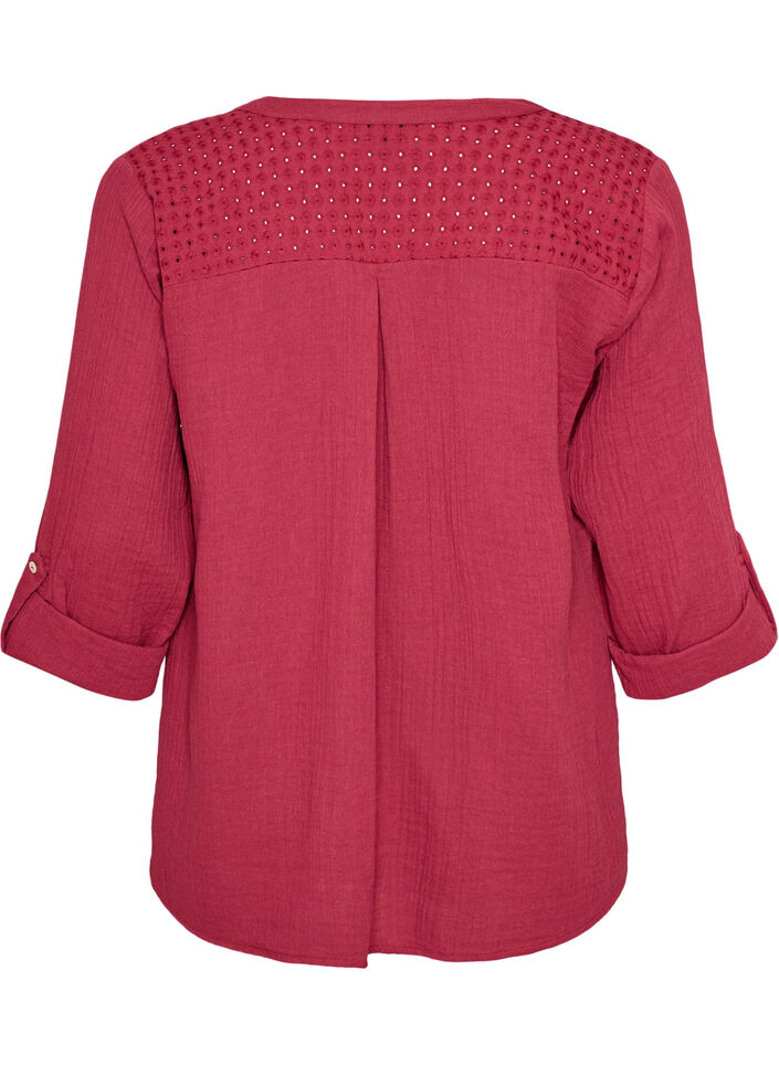 Blouse in cotton muslin with broderie anglaise, Red, Packshot image number 1