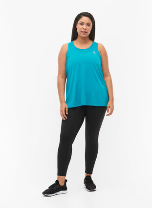 Plain-coloured sports top with round neck, Deep Peacock Blue, Model image number 2