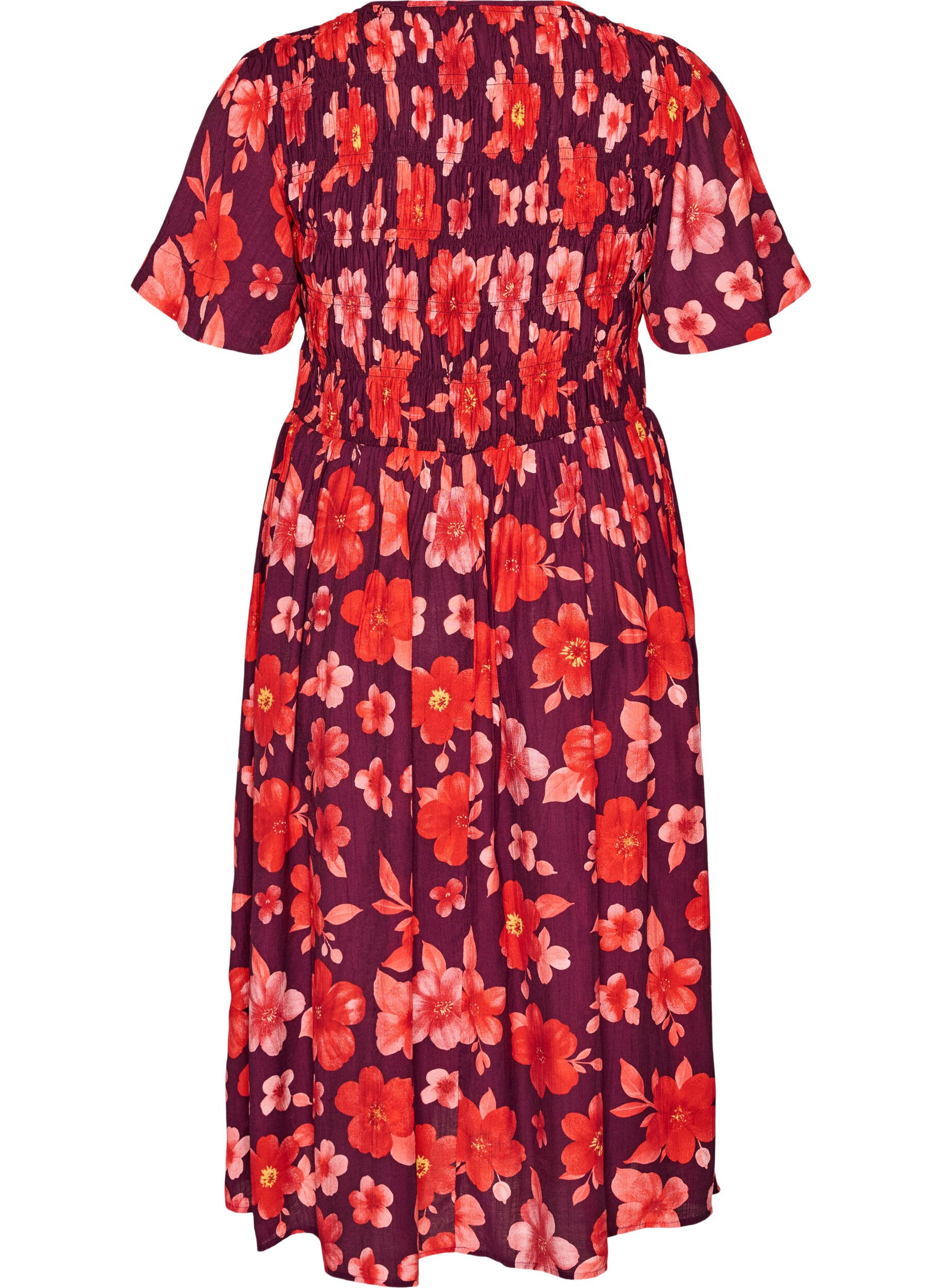Zizzifashion Dress with smocking and floral print, Purple, Packshot image number 1