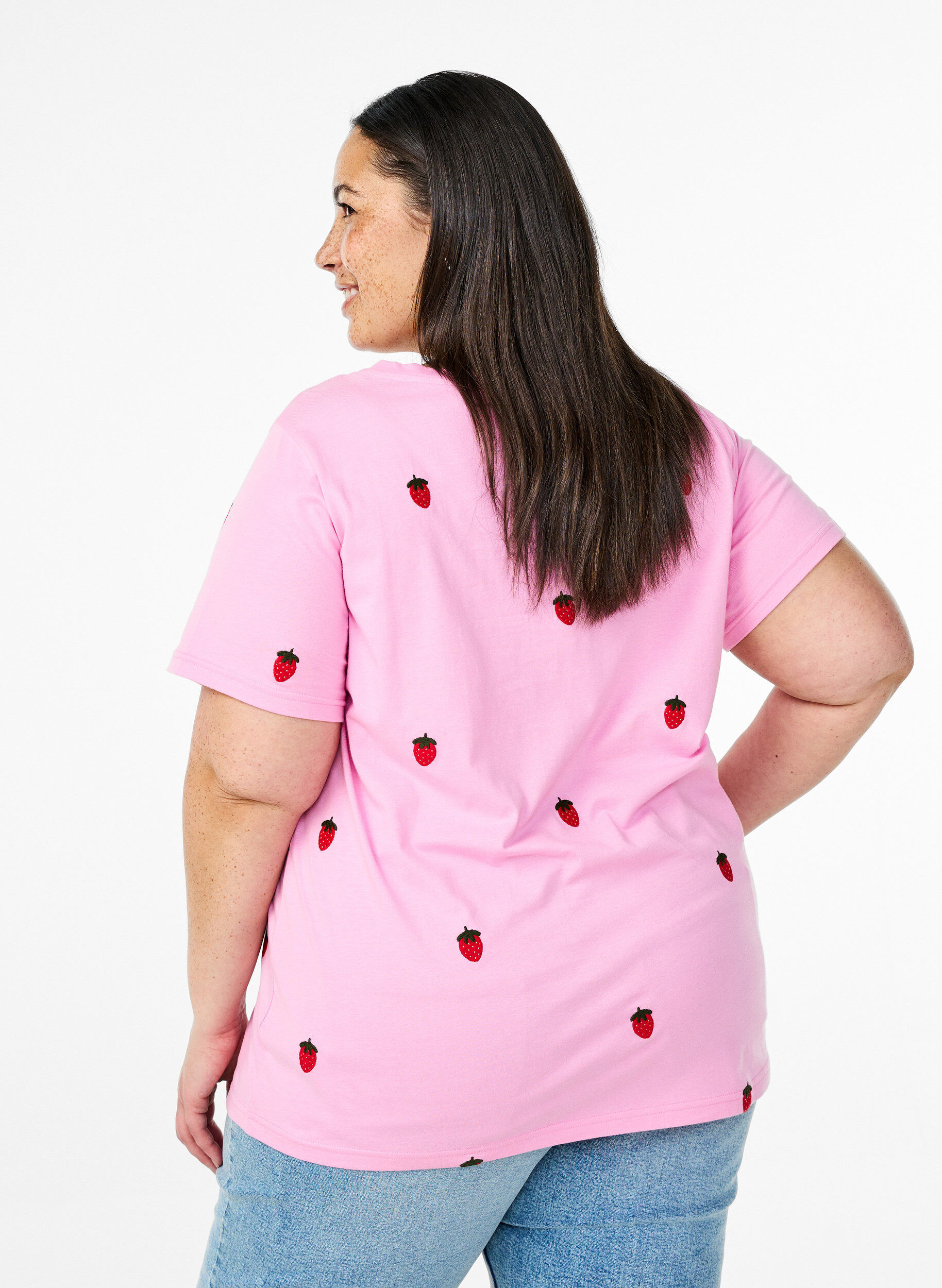 Zizzifashion T-shirt in organic cotton with embroidered motifs, Pink, Model image number 2