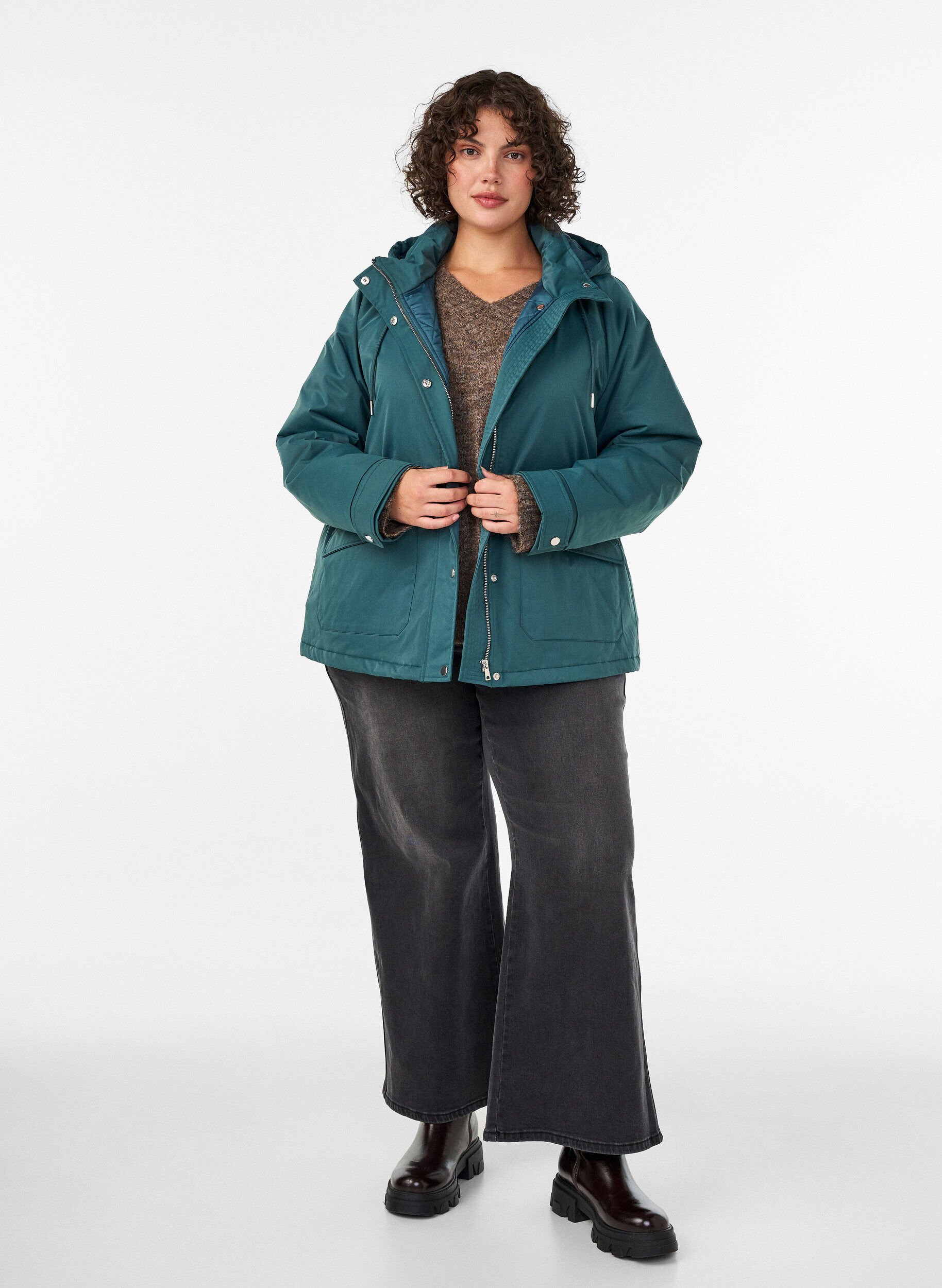 ZizzifashionPadded parka with a detachable hood, Green, Model image number 1