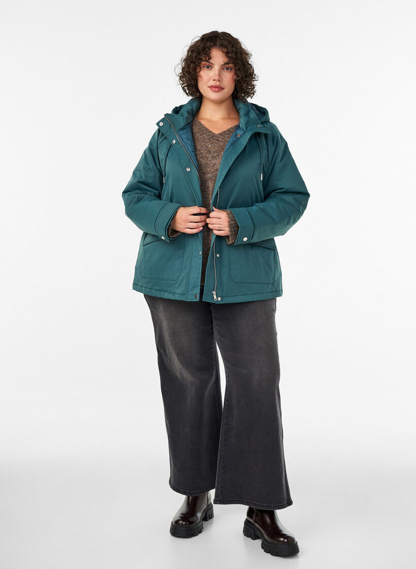 Padded parka with a detachable hood, Green, Model image number 1