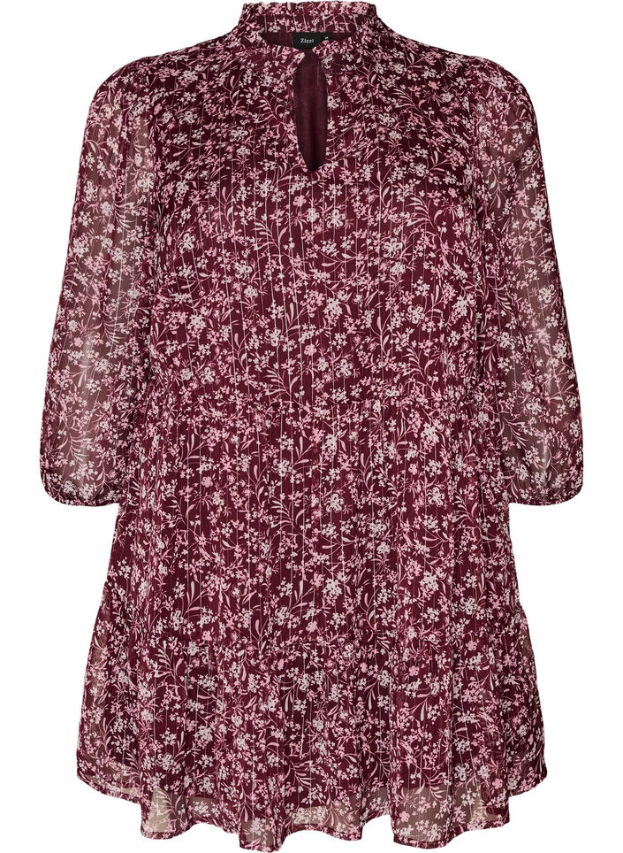Tunic with floral print and glitter threads, Red, Packshot image number 0