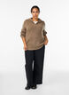 Knitted sweater with high neck and zipper, Brown, Model image number 1