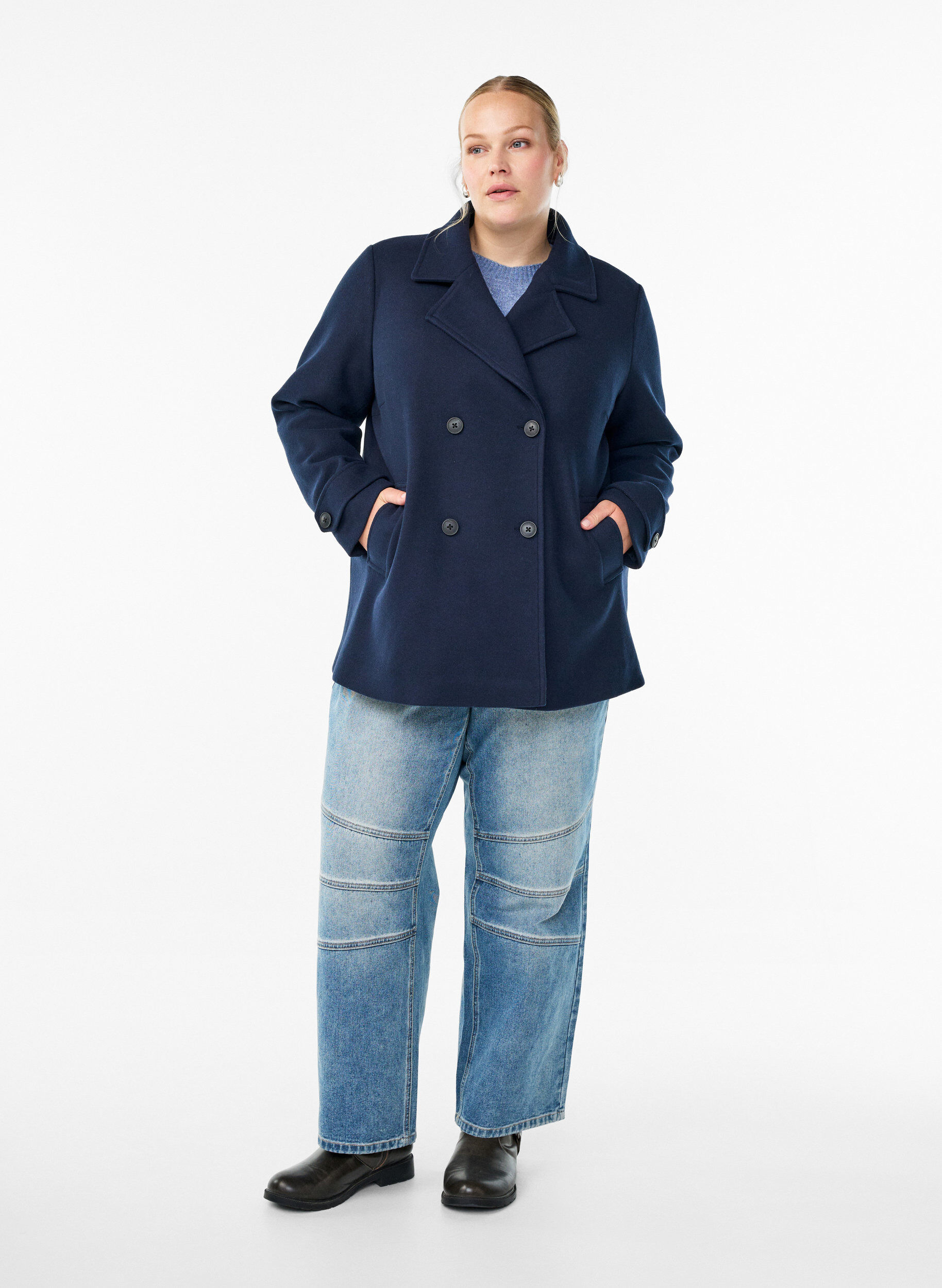 ZizzifashionShort coat with double-breasted button closure, Blue, Model image number 1