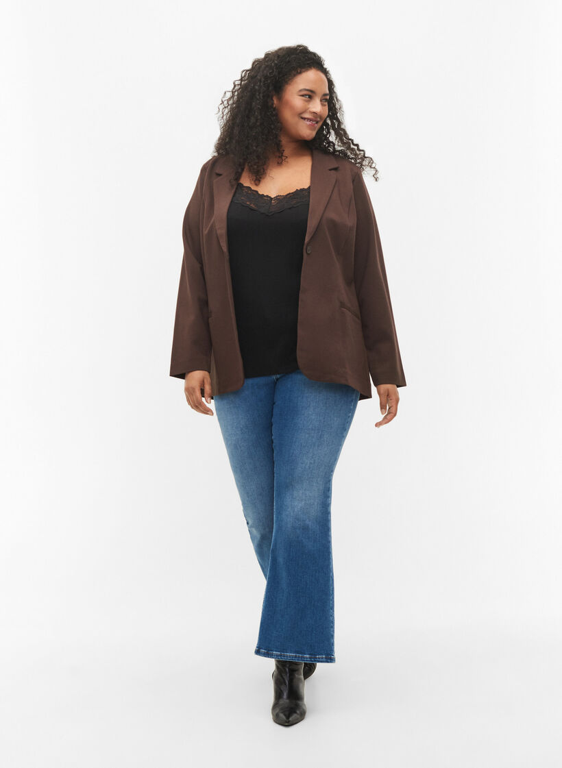 Viscose top with lace details, Black, Model image number 1