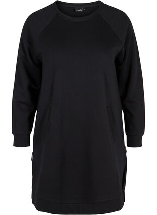 Sweat dress with pockets and slits, Black, Packshot image number 0