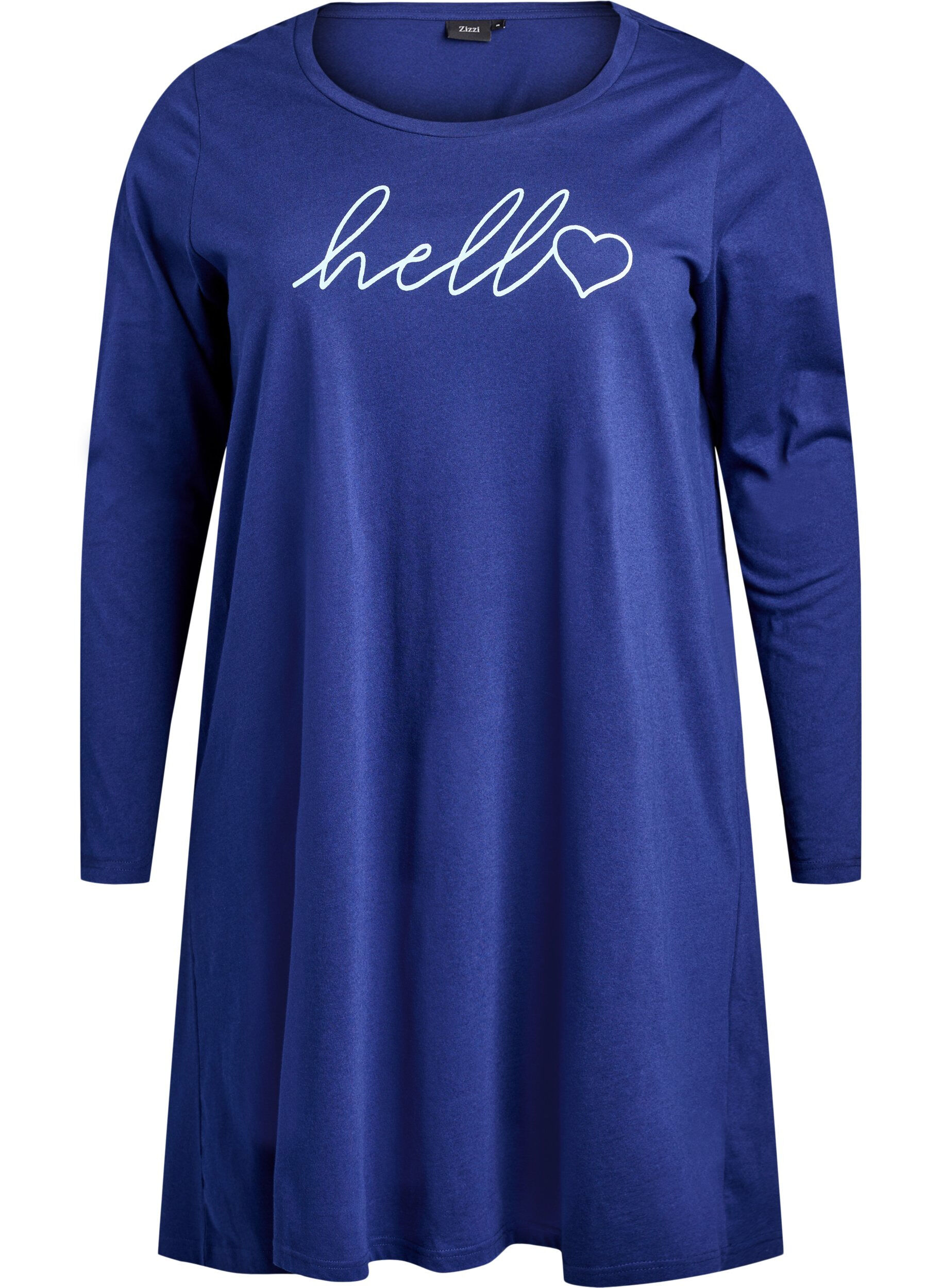 ZizzifashionLong-sleeved nightgown in organic cotton, Blue, Packshot image number 0