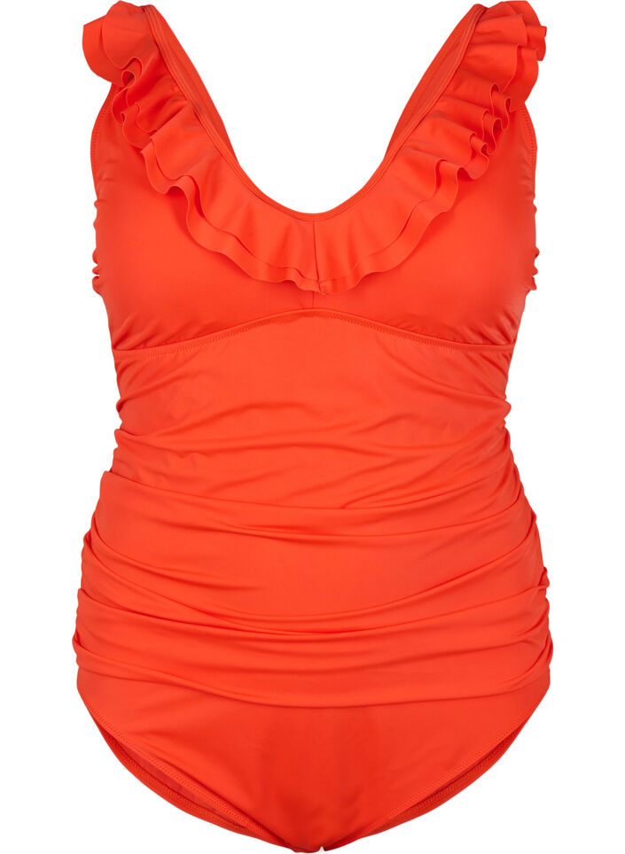 Swimsuit with ruffles and removable inserts, Orange, Packshot image number 0