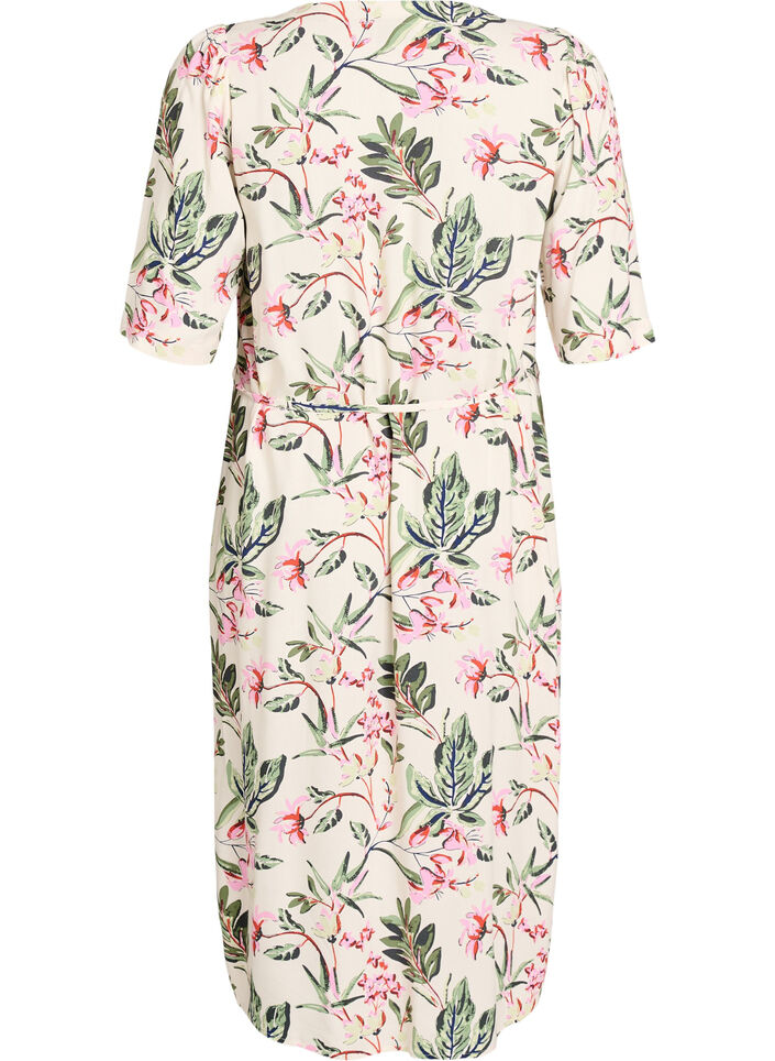 Midi dress with print and tie belt, Vanilla, Packshot image number 1