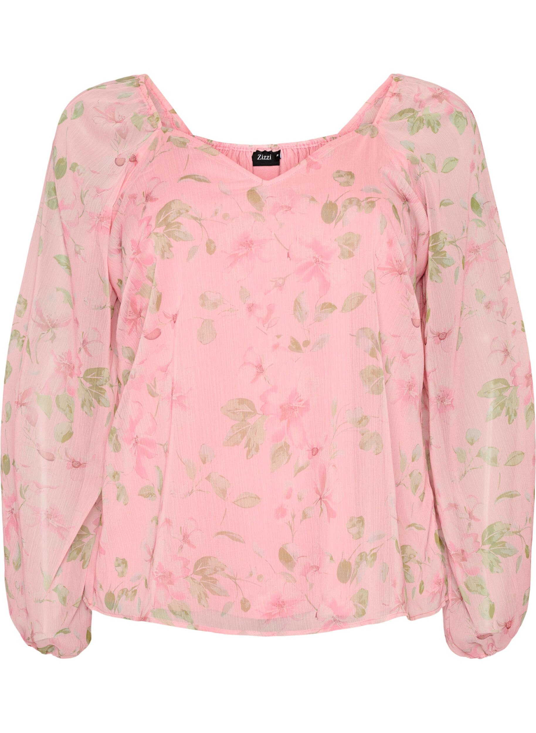 Zizzifashion Chiffon blouse with floral print and long sleeves, Rose, Packshot image number 0