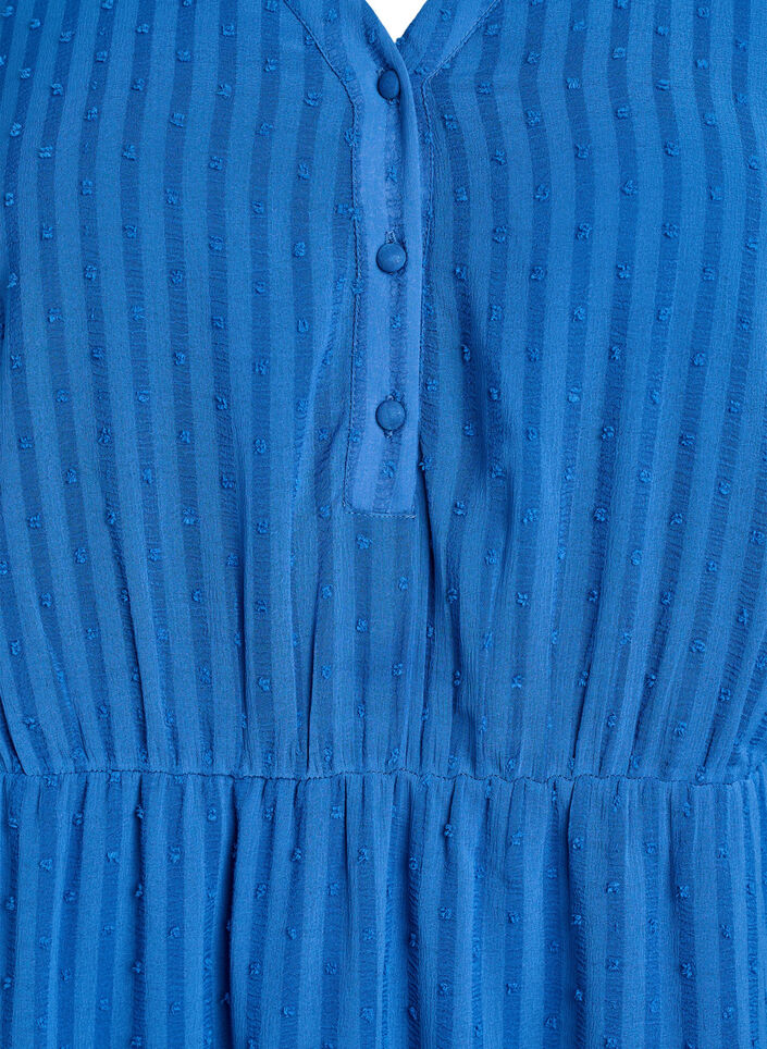 Short dress with tonal stripes and textured spots, Blue, Packshot image number 2