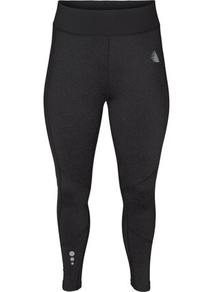 Cropped sports tights with reflective print, Black, Packshot image number 0