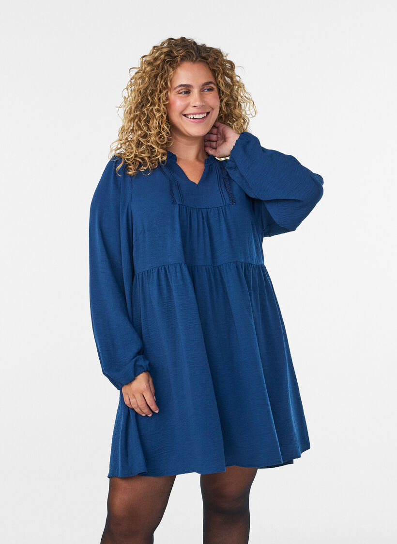 A-line dress with an empire line, Blue, Model image number 0