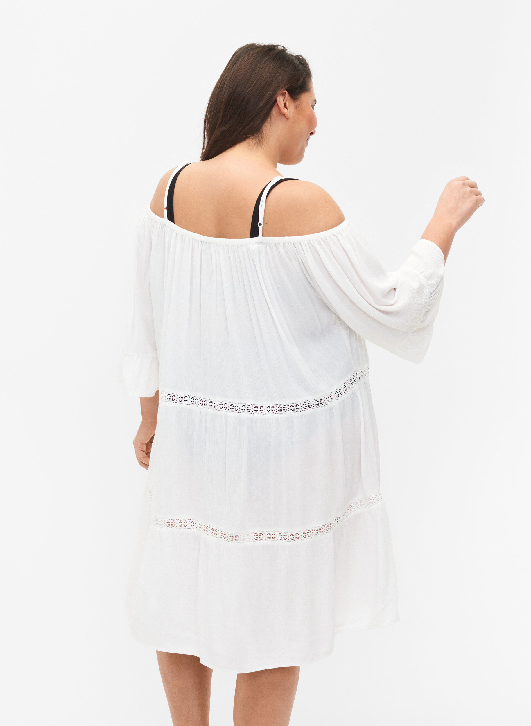 Zizzifashion Beach tunic with off-shoulder, White, Model image number 1