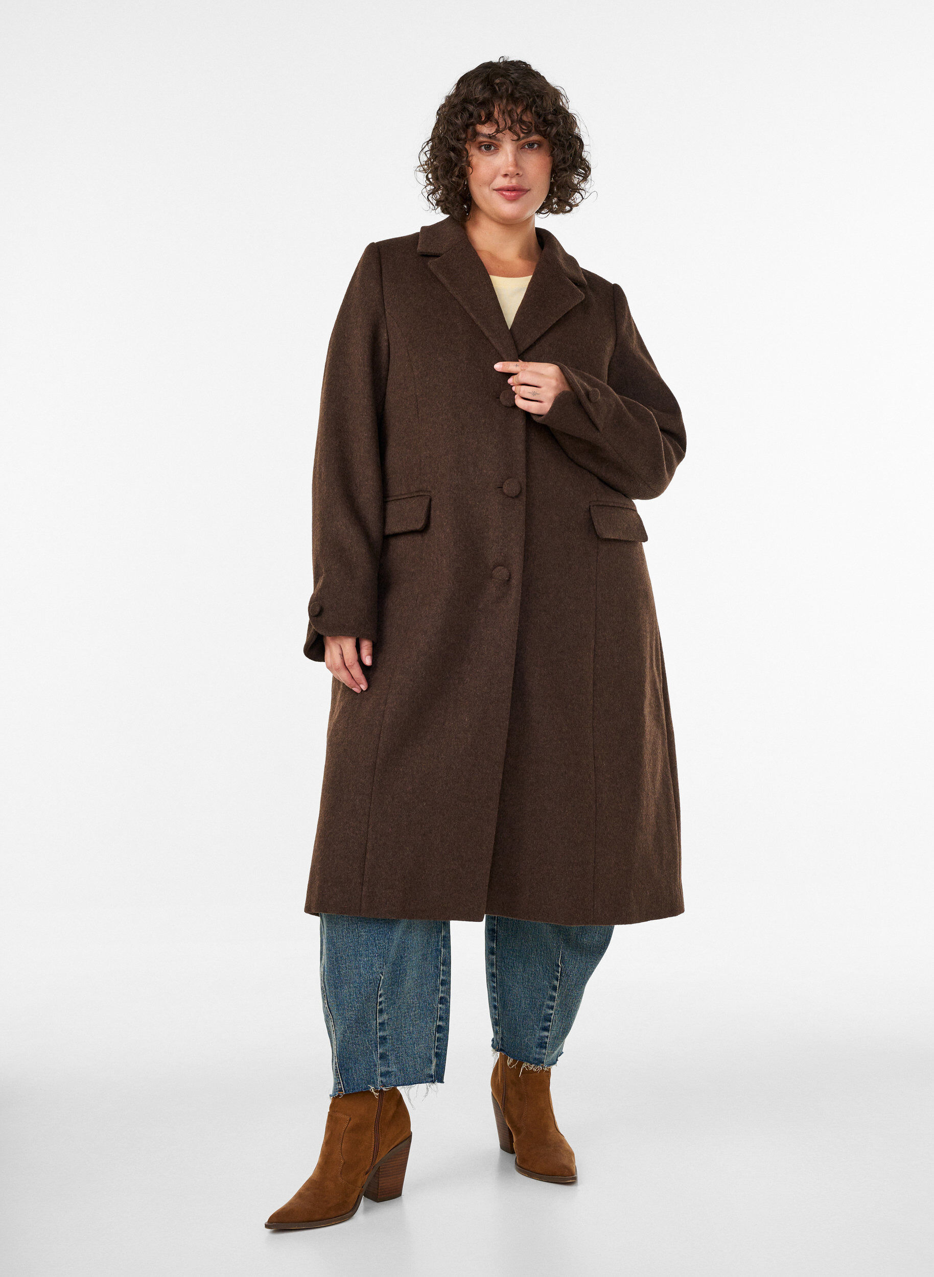 ZizzifashionWool blend coat with lapels and buttons, Brown, Model image number 1