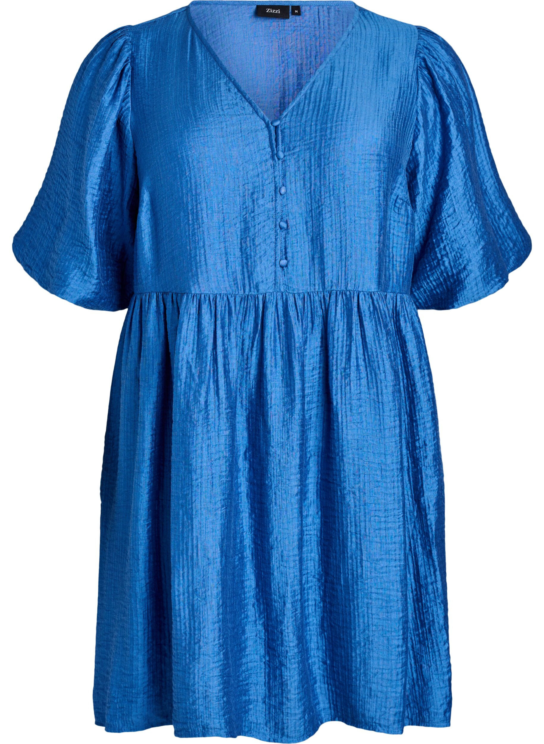 Short dress with texture and short balloon sleeves