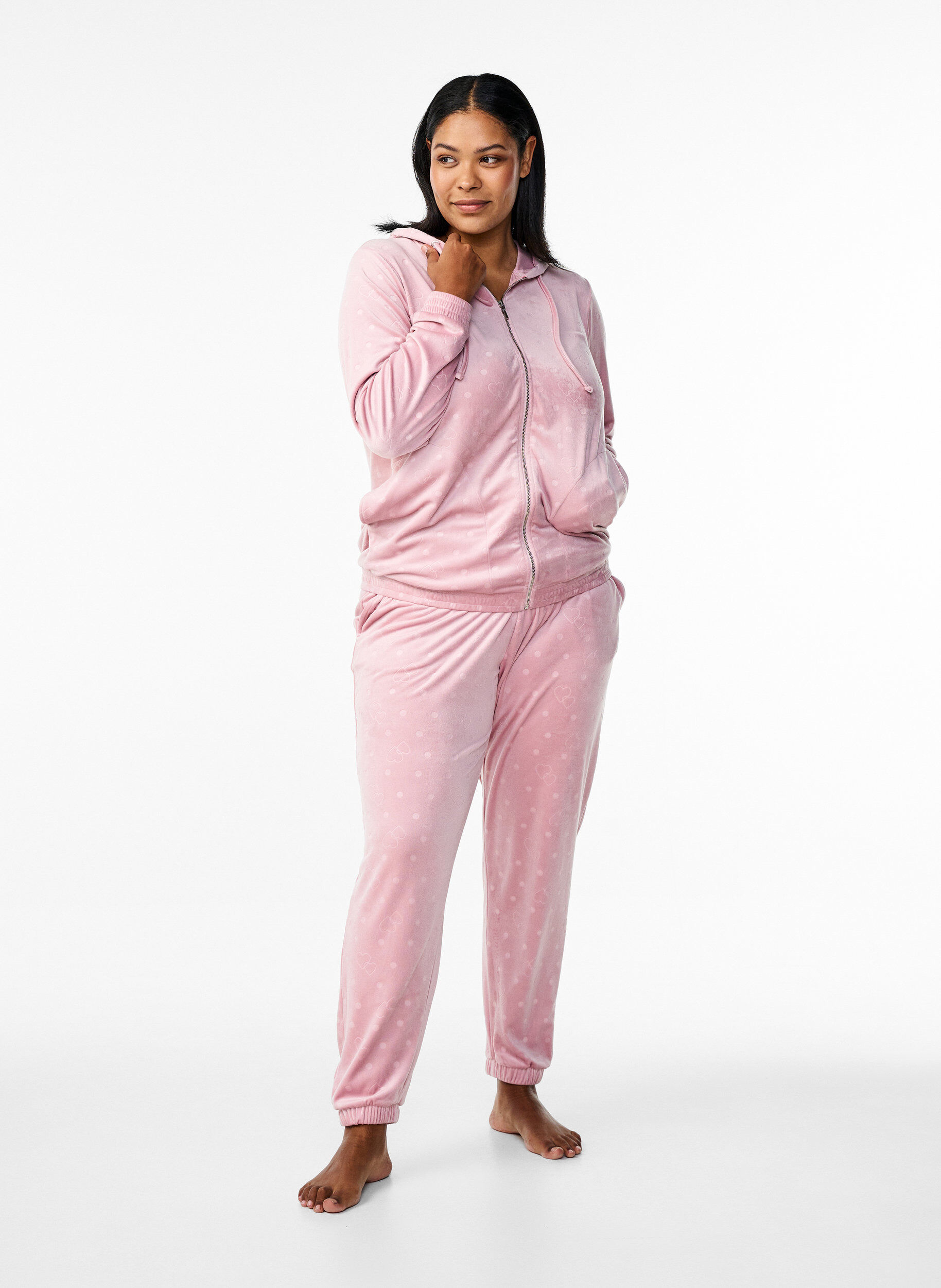 Zizzifashion Velour trousers with embossed pattern, Rose, Model image number 0