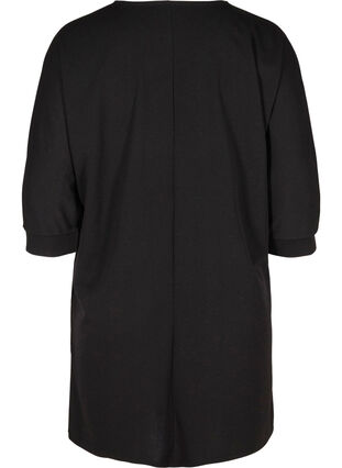 Solid-coloured tunic with 2/4 sleeves and pleated fold, Black, Packshot image number 1