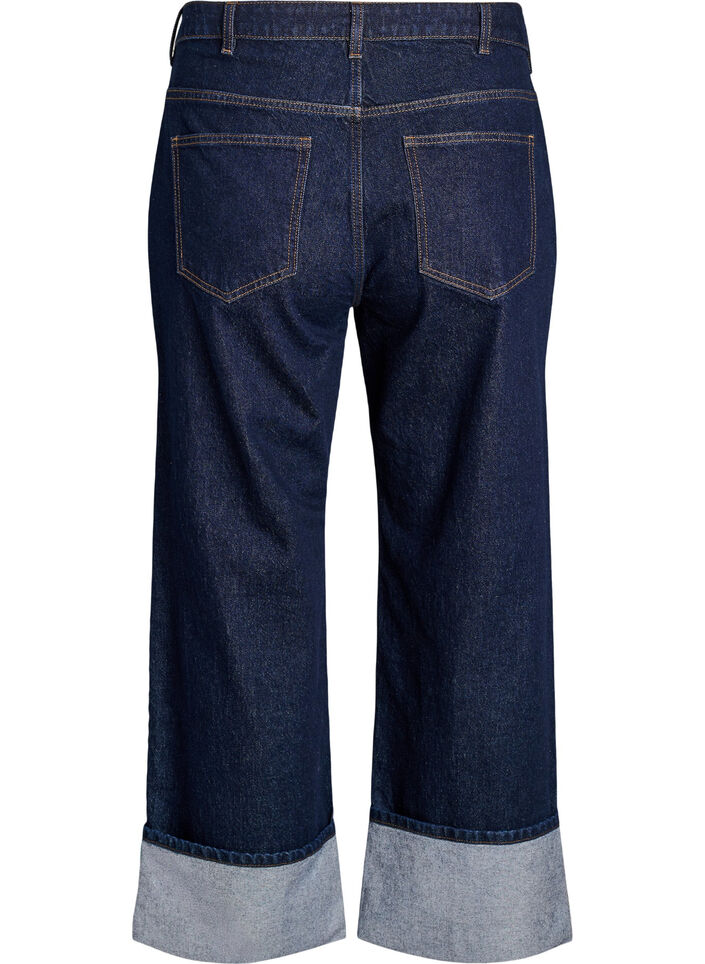 Straight fit jeans with wide legs and turn-ups, Blue, Packshot