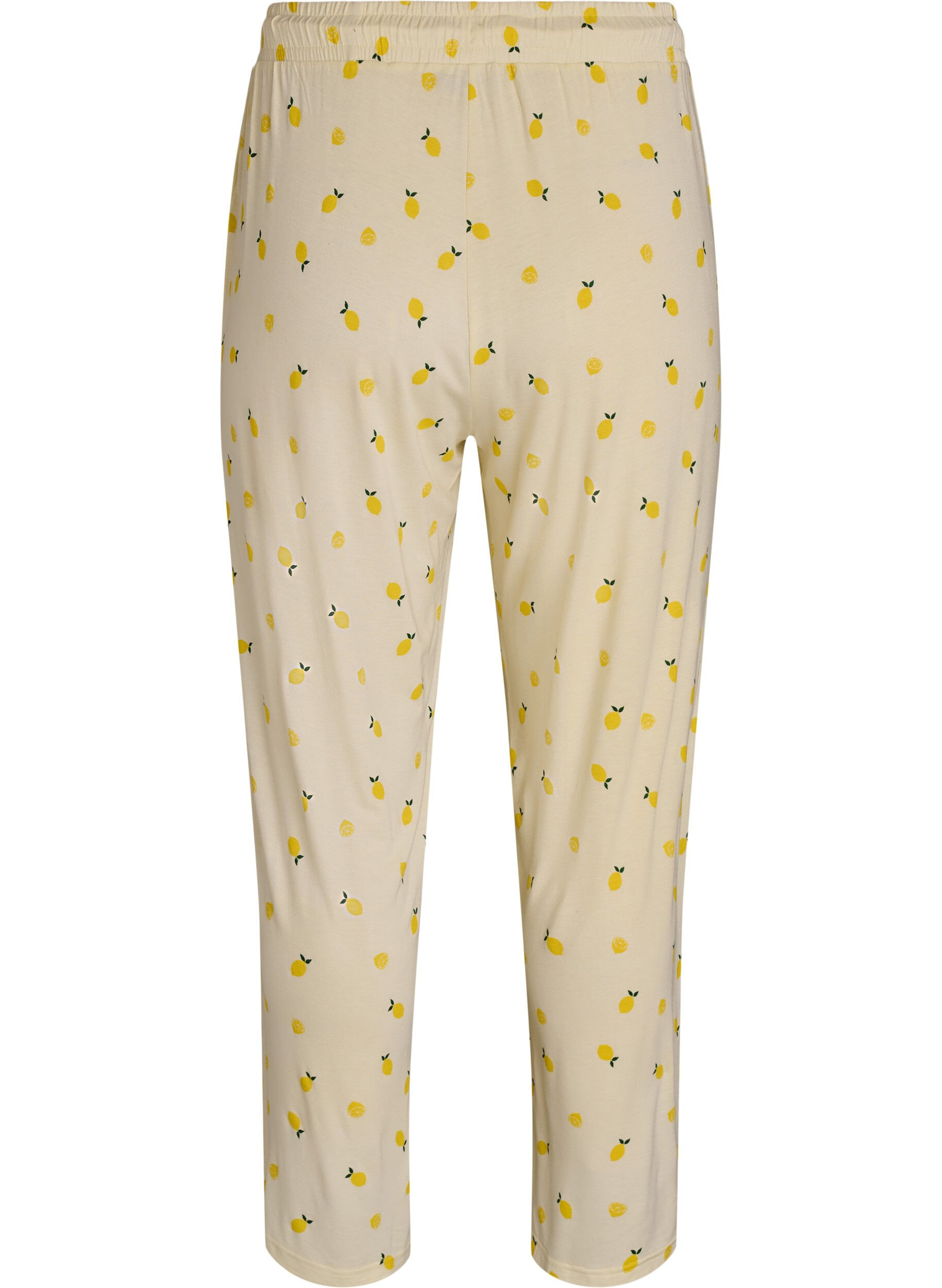 Zizzifashion Pyjama trousers in soft jersey with high waist and fruit print, Yellow, Packshot image number 1
