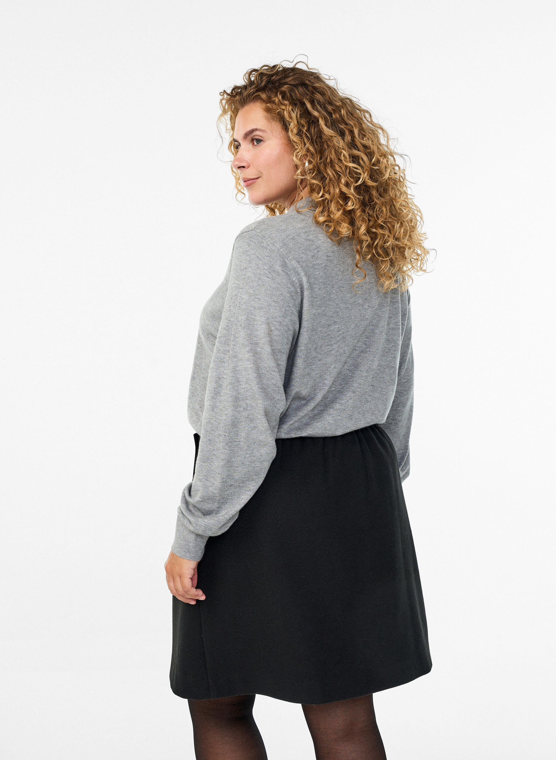 Zizzifashion Wrap mini skirt with button detailing, Black, Model image number 2