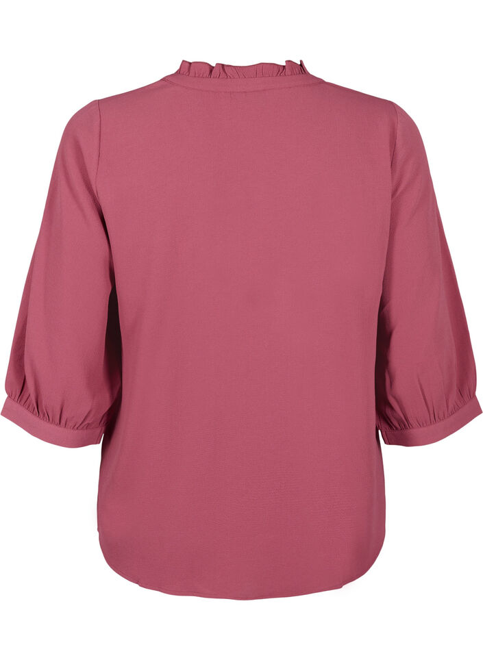 Shirt blouse with 3/4 sleeves and ruffle collar, Dry Rose, Packshot image number 1