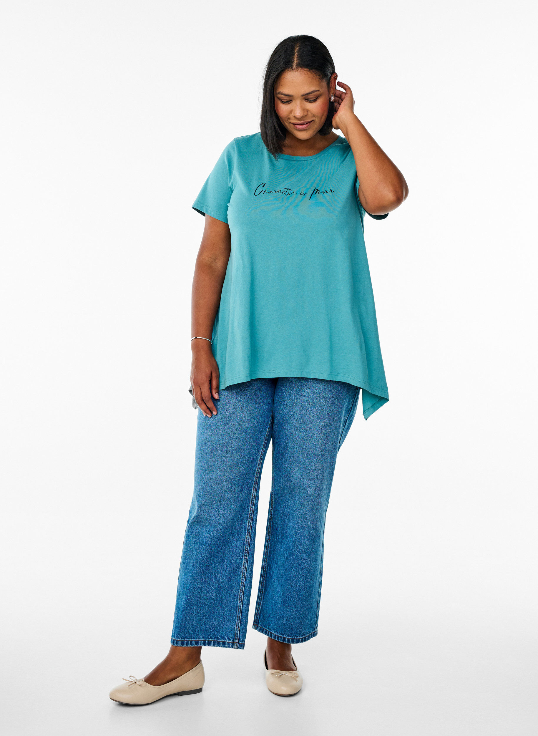 Zizzifashion T-shirt with a round neck and A-line shape, Green, Model image number 1