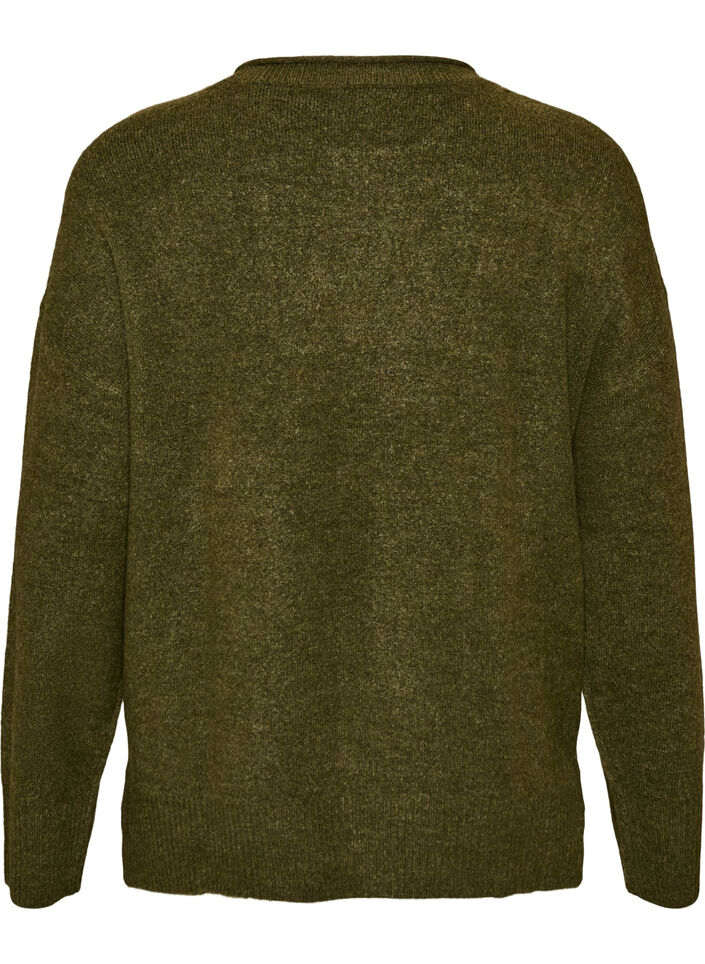 Knitted blouse with V-shaped rib pattern and slits, Green, Packshot image number 1