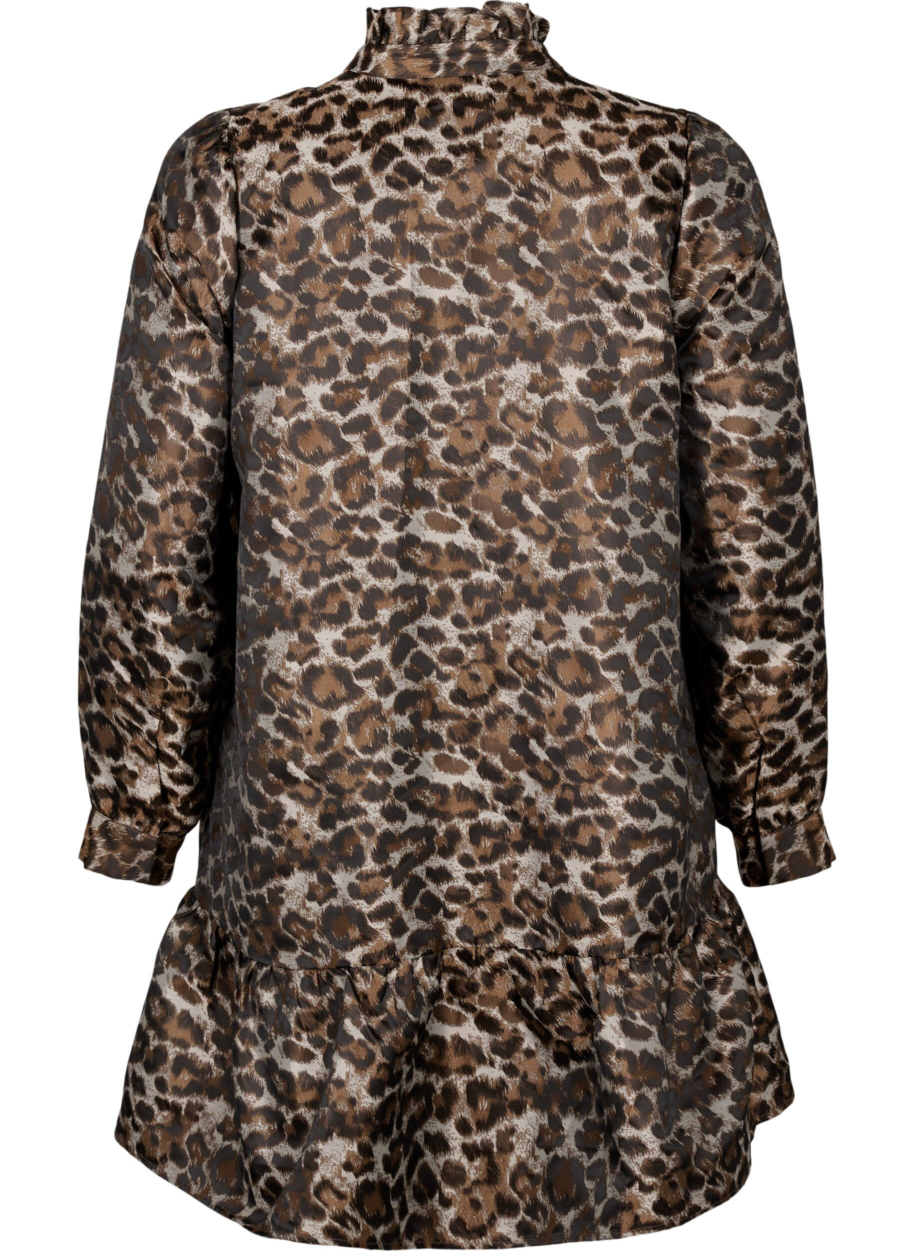Zizzifashion Short jacquard dress with leopard pattern, Brown Leo AOP, Packshot image number 1