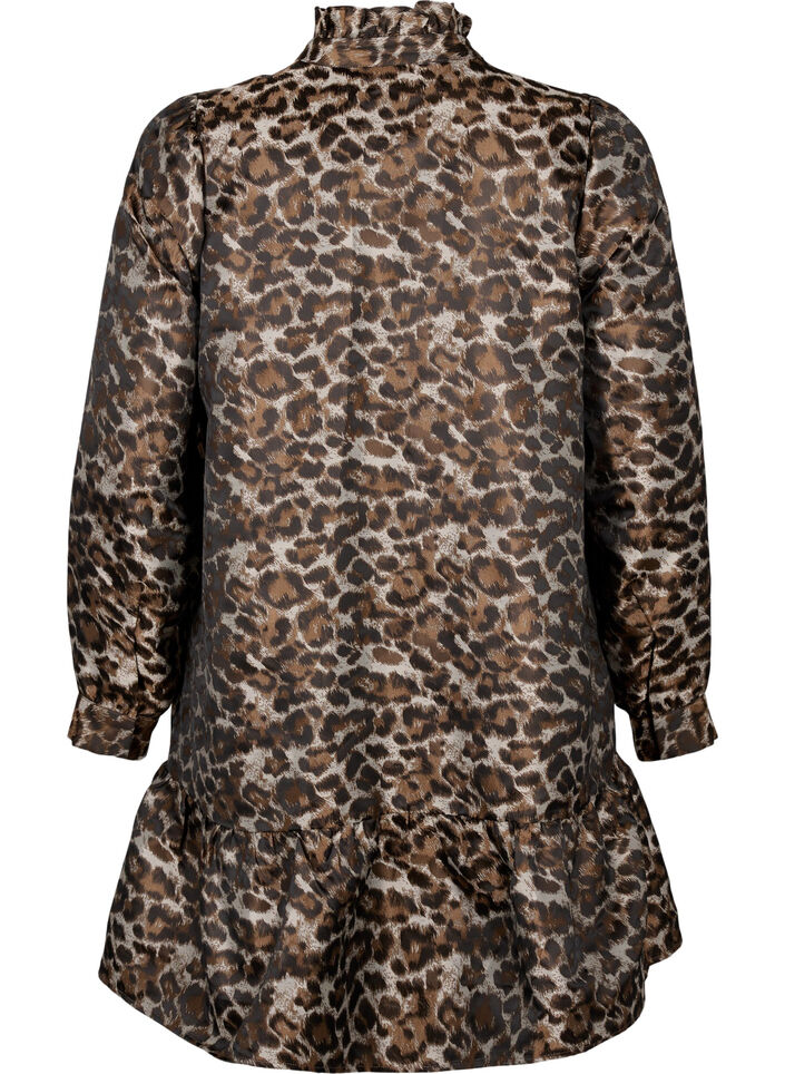 Short jacquard dress with leopard pattern, Brown Leo AOP, Packshot image number 1
