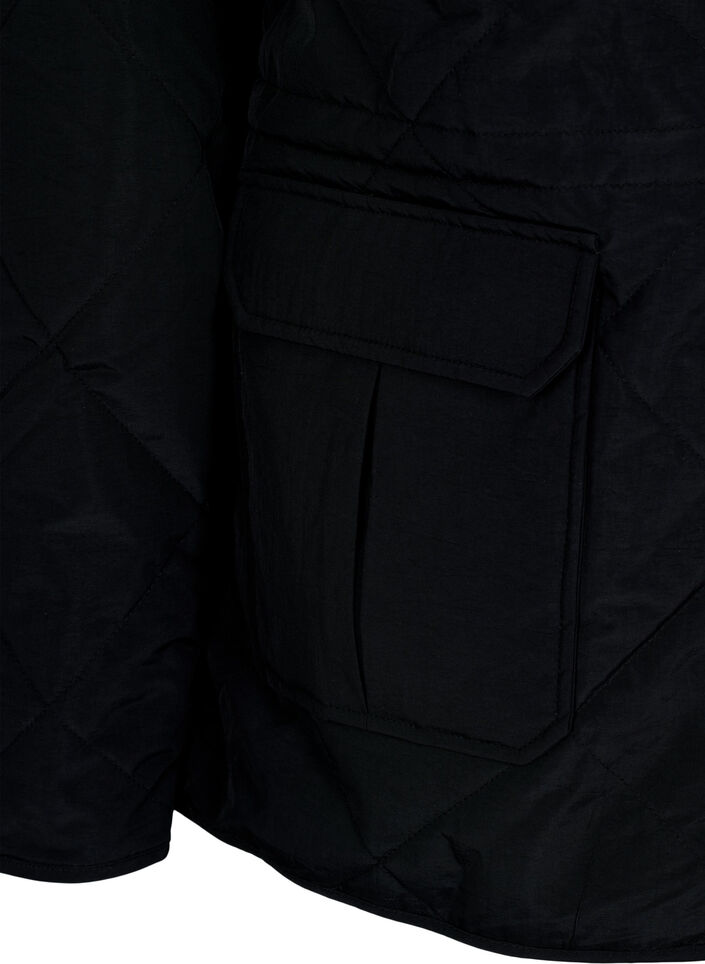 Quilted jacket with collar and pockets, Black, Packshot image number 3