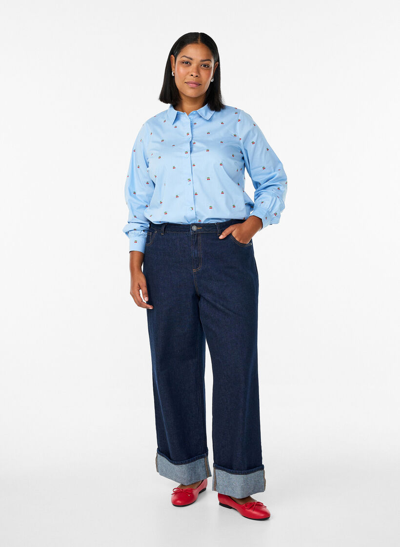 Shirt with embroidered cherries, Light Blue, Model image number 1