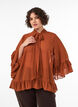 Blouse with ribbon tie and ruffle details, Brown, Model image number 0