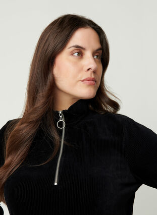 High neck velour dress with a zip, Black, Model image number 2