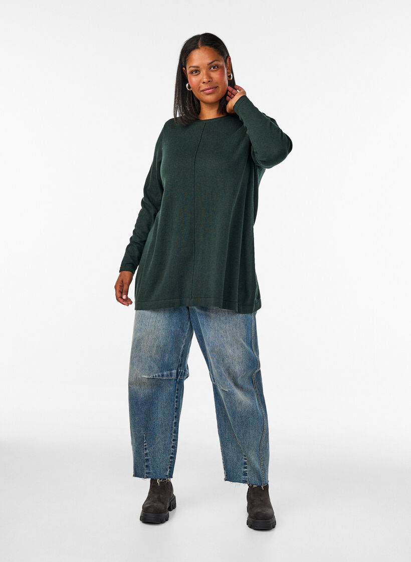 Knitted blouse in cotton-viscose blend, Green, Model image number 1